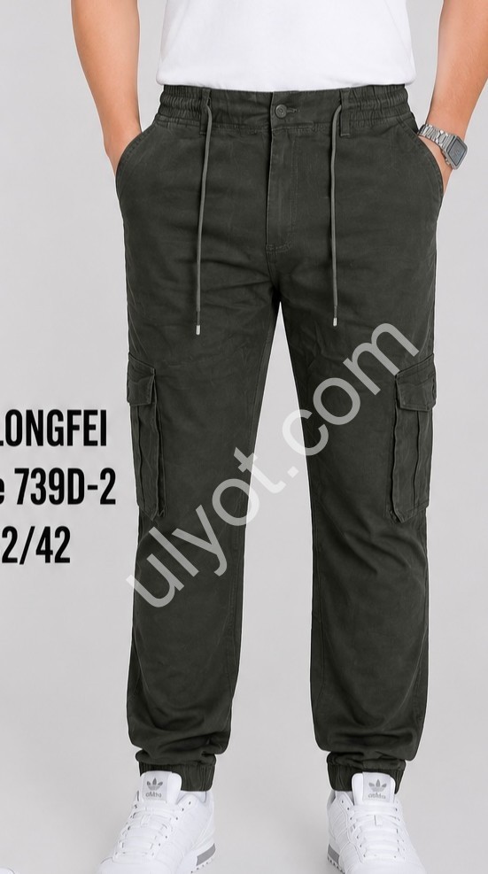 ДЖИНСЫ LONGFEI (32-42) КАРГО ГРАФИТ 739D-2