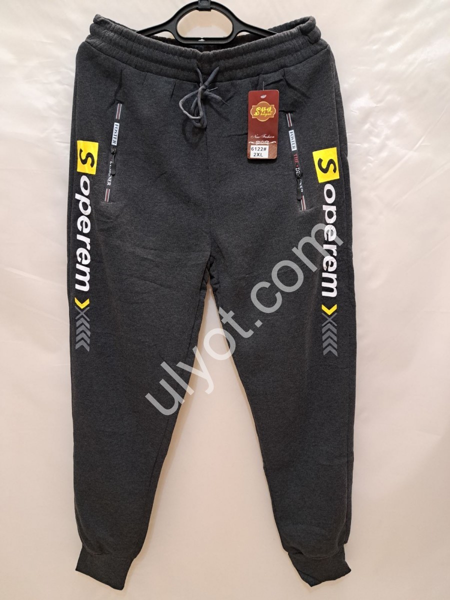 СПОРТ.ШТАНЫ (L-3XL) МАНЖЕТ Т.СЕРЫЙ ФЛИС 6122