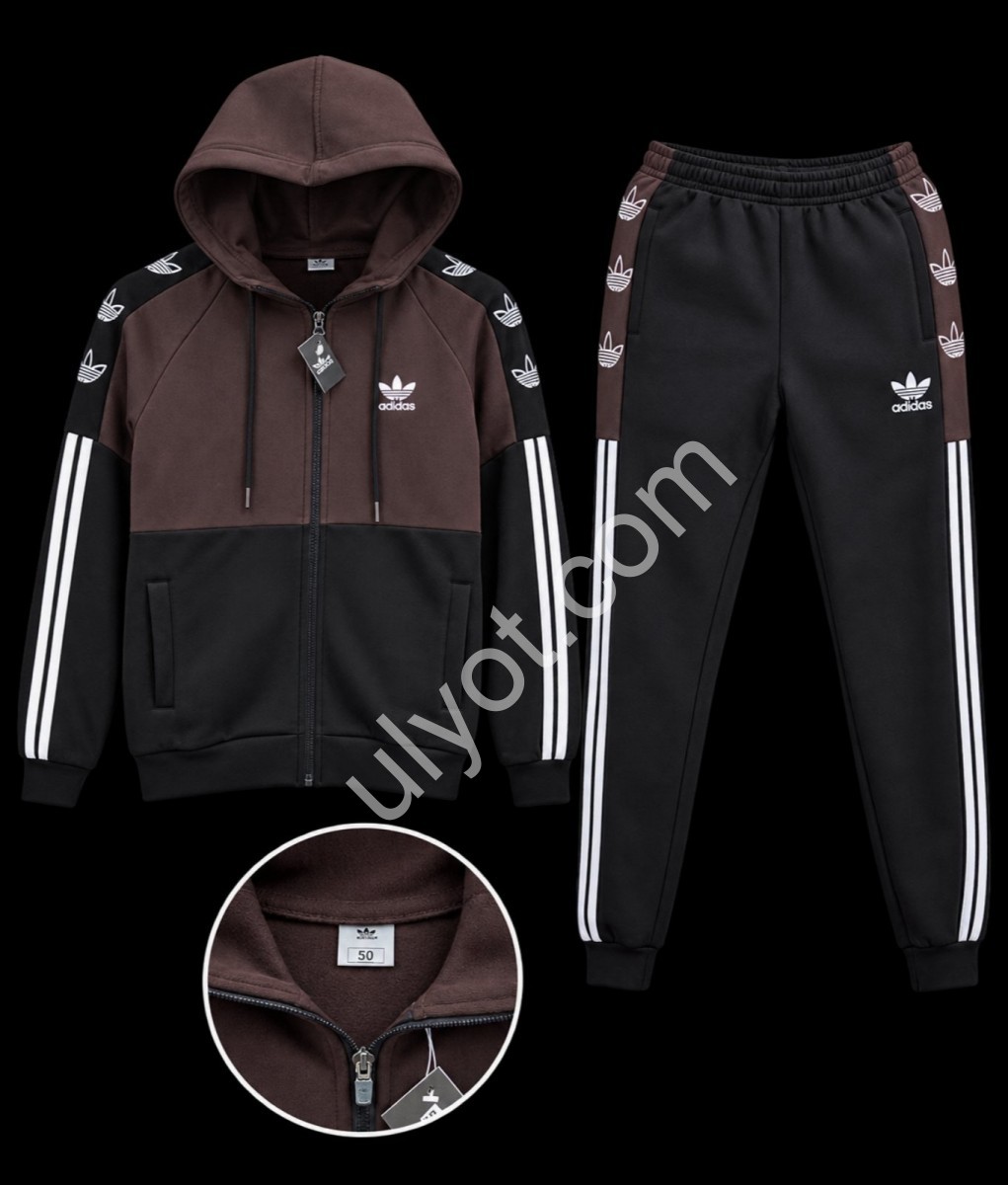СПОРТ.КОСТЮМ A01 (42-50) ФЛИС МАНЖЕТ ЧЕРНЫЙ+КОРИЧНЕВЫЙ 
