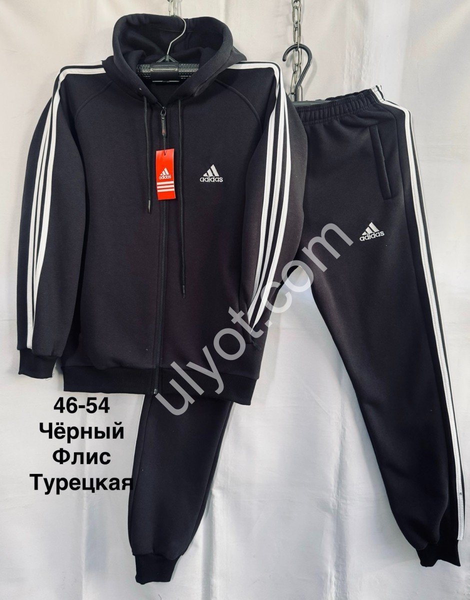 СПОРТ.КОСТЮМ A01 (46-54) ФЛИС МАНЖЕТ ЧЕРНЫЙ ПОЛОСЫ 