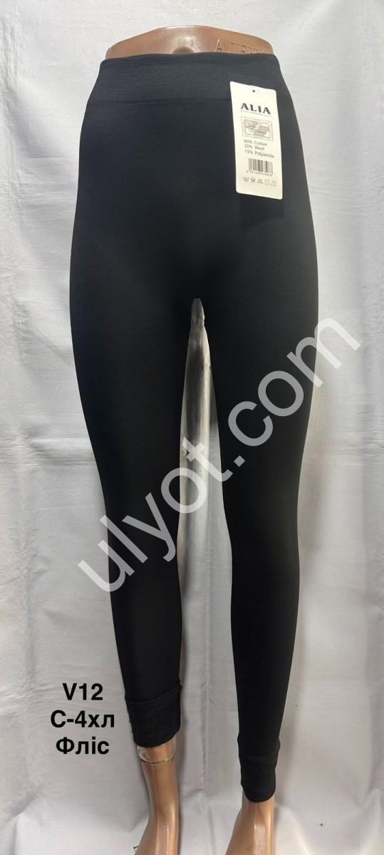 Лосини (ONE SIZE S-4XL) ФЛІС ЧОРНИЙ V12