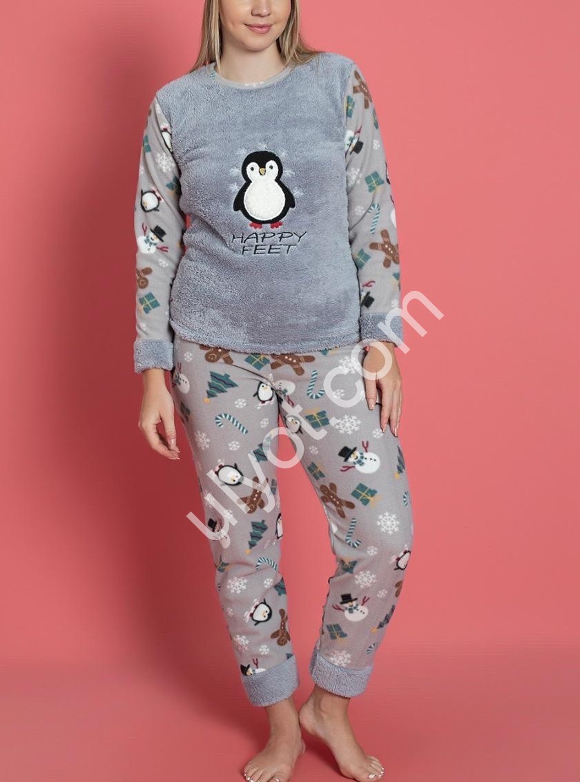ПІЖАМА (M-2XL) ФЛІС СІРИЙ 8127